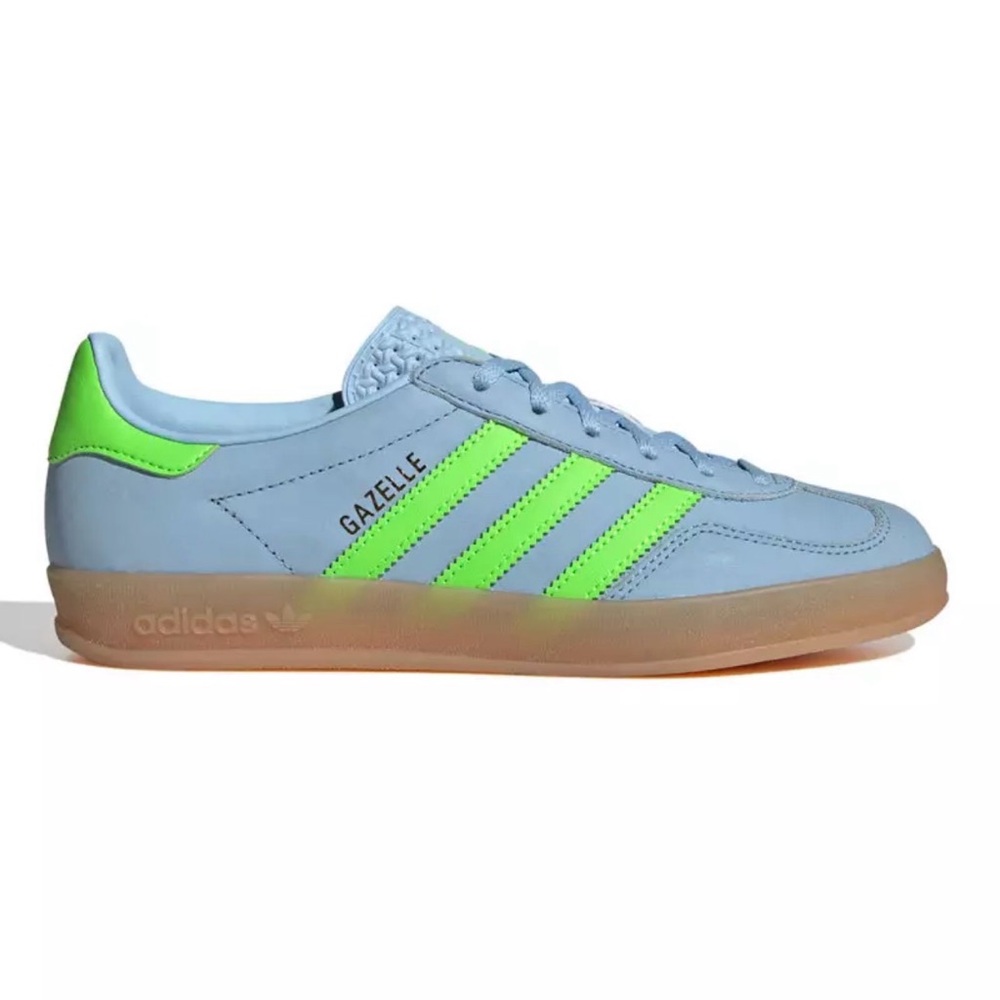 Adidas Gazelle Sneakers Sky Blue with Neon/Solar Green Accents size 7 - Picture 8 of 13